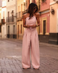 Ensemble Pia rose poudré, bustier et pantalon large (vue 2)