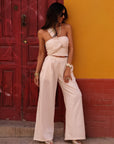 Ensemble femme écru pantalon fluide bustier noué coton (vue 2)
