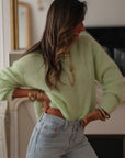 Pull vert femme col rond doux taille unique (vue 2)