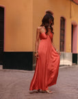 Robe longue Zélia terracotta satinée, dos nu à nouer (vue 3)