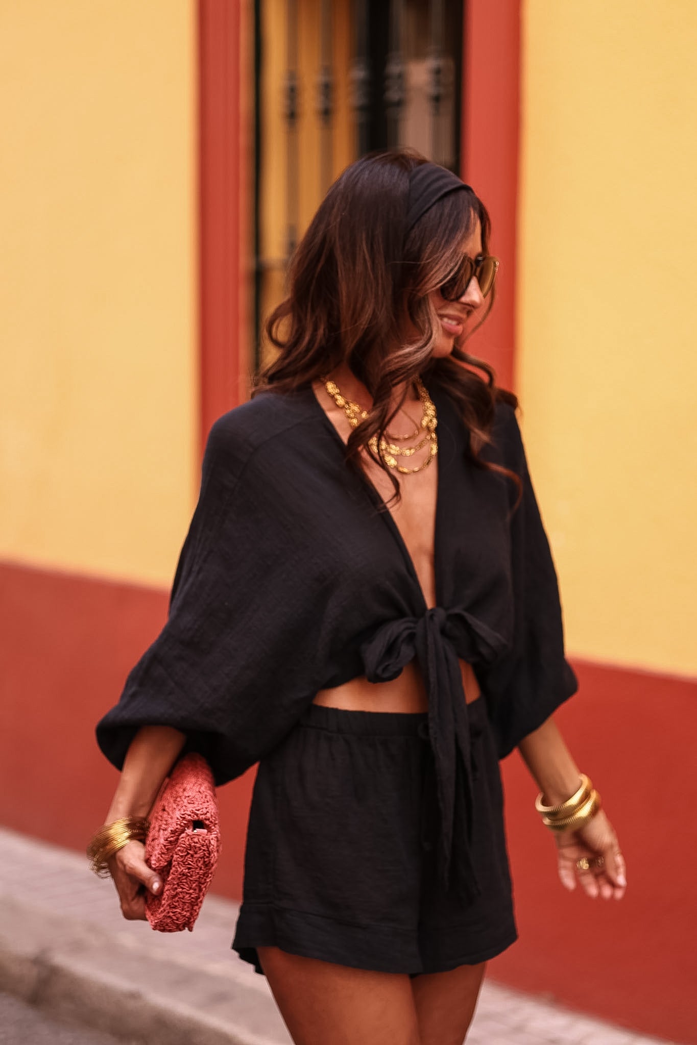 Ensemble Belize noir, top noué, short et bandeau coton (vue 8)