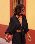 Ensemble Belize noir, top noué, short et bandeau coton (vue 8)