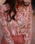 Top femme rose à sequins et broderies Numa (vue 2)
