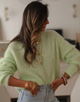 Pull vert femme col rond doux taille unique (vue 6)
