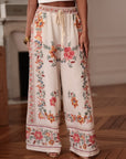 Pantalon femme écru imprimé fluide taille élastique Diva (vue 6)