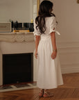 Robe longue femme écrue en jean col V boutonnée Jola (vue 9)