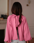 Blouse femme rose dos nu manches 3/4 (vue 3)