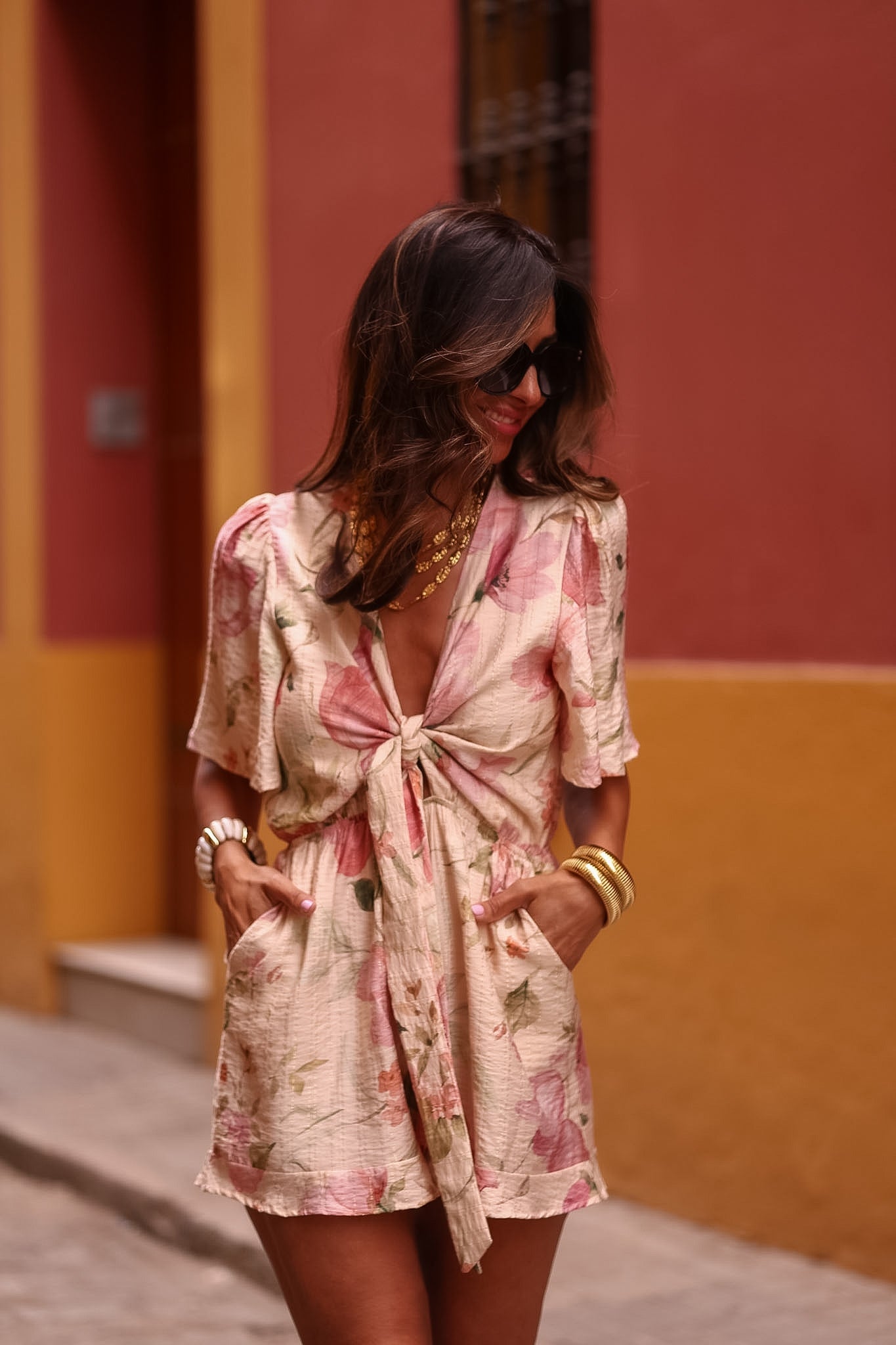 Combi-short Kate à fleurs roses
