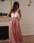 Pantalon femme rose terracotta coupe large taille ajustée (vue 7)