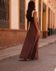 Robe longue Calypso chocolat, bustier en cordes tressées (vue 8)