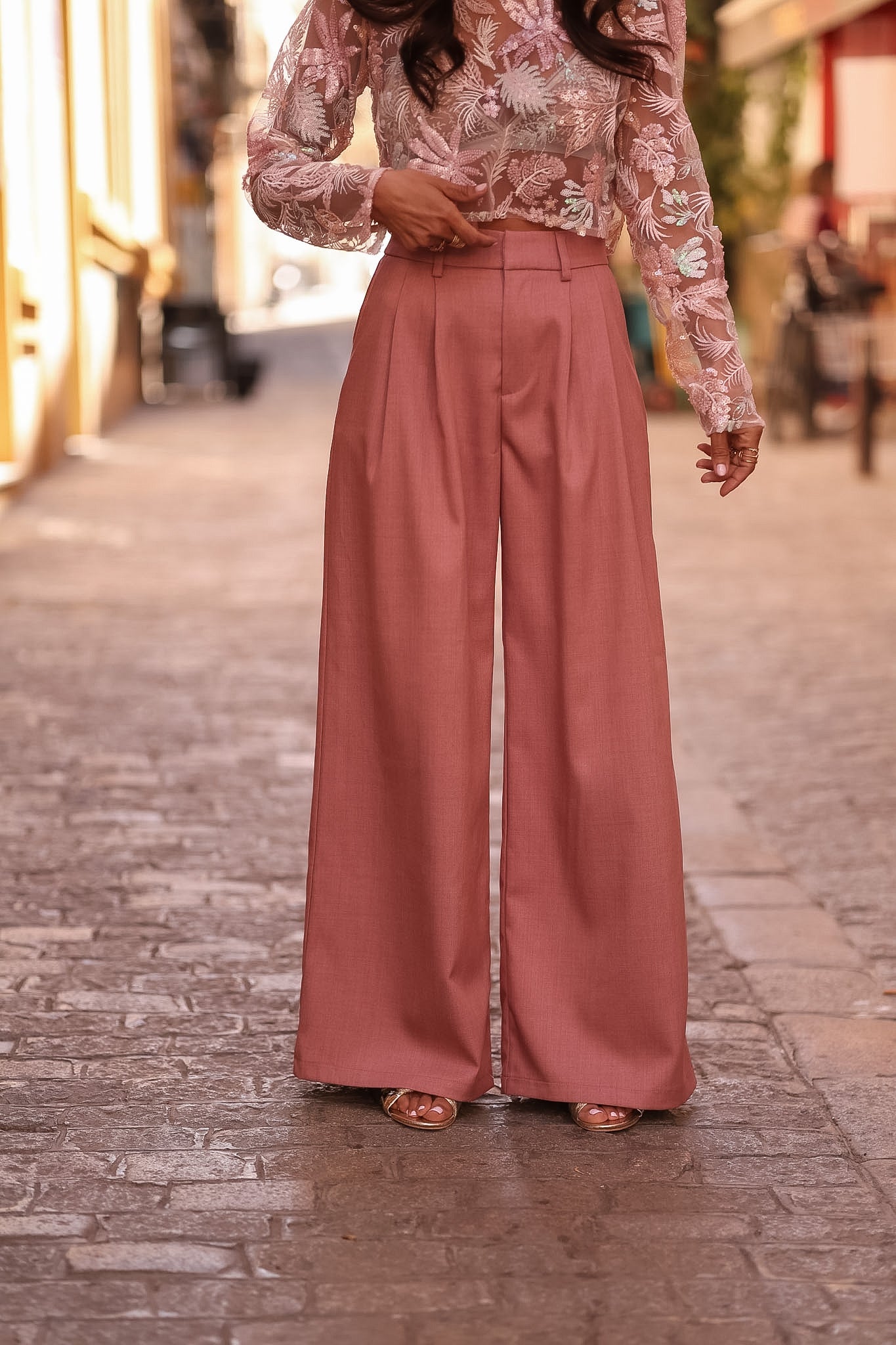 Pantalon Rafael rose terracotta, coupe large à pinces (vue 7)