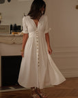 Robe longue femme écrue en jean col V boutonnée Jola (vue 2)