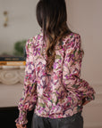 Blouse femme à fleurs manches longues avec volant (vue 7)
