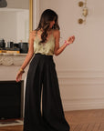 Pantalon femme noir coupe large taille ajustée avec poches (vue 3)