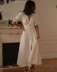 Robe longue femme écrue en jean col V boutonnée Jola (vue 5)