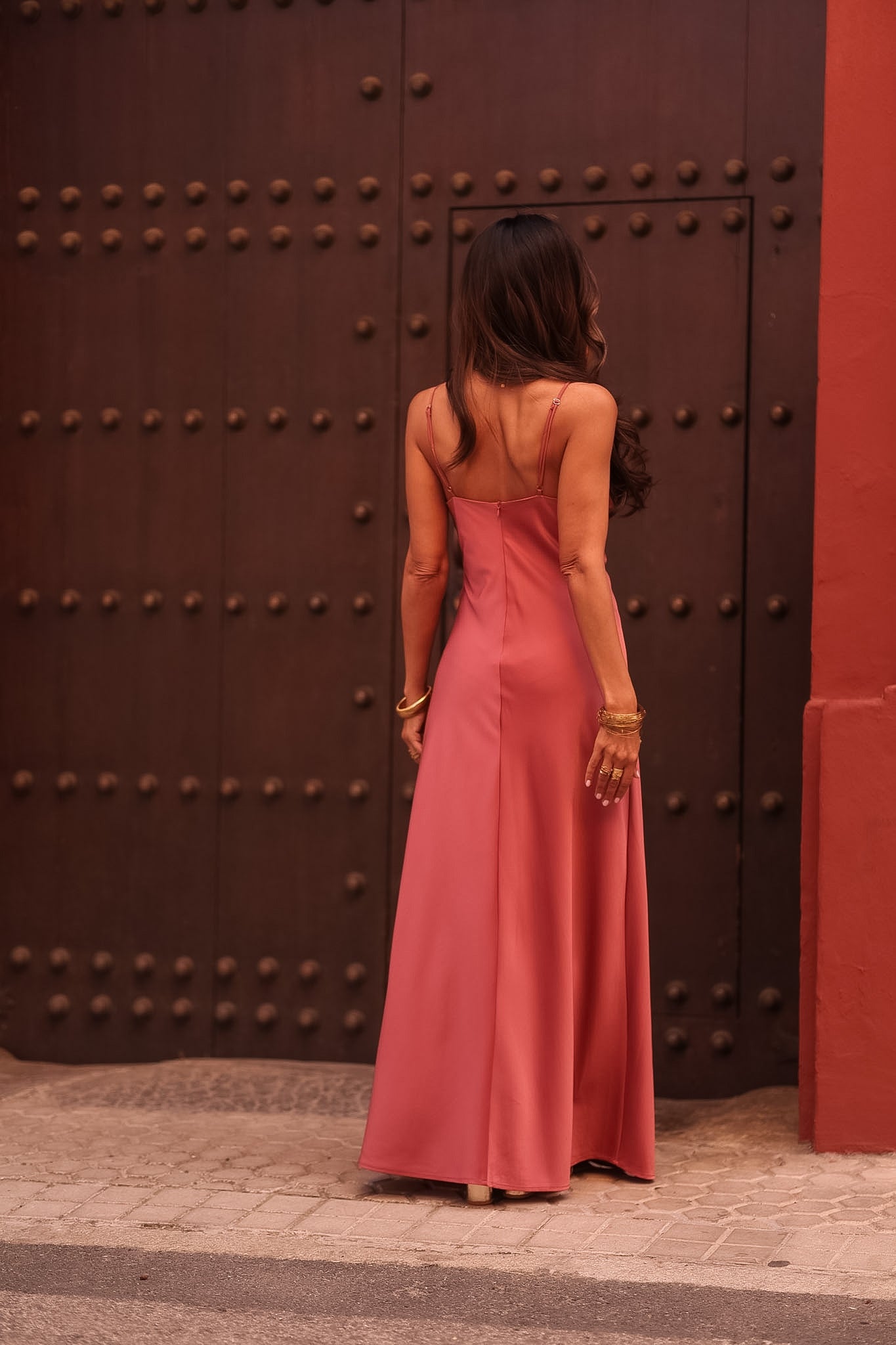 Robe femme longue rose terracotta col V Meryl (vue 7)