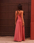 Robe femme longue rose terracotta col V Meryl (vue 7)
