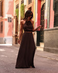 Ensemble Diane chocolat, jupe longue et top dos nu doré (vue 4)