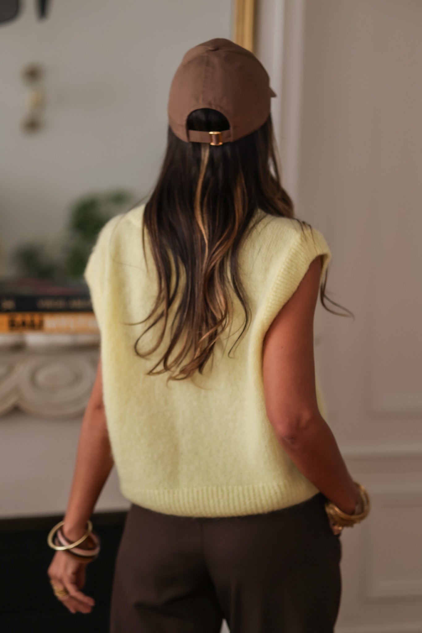 Gilet femme sans manches jaune en mohair (vue 7)
