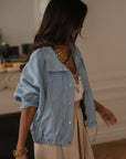Veste femme en jean bleu clair en coton Melly (vue 3)