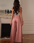 Pantalon femme rose terracotta coupe large taille ajustée (vue 5)