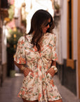 Combi-short femme imprimé fleuri avec lien à nouer (vue 3)