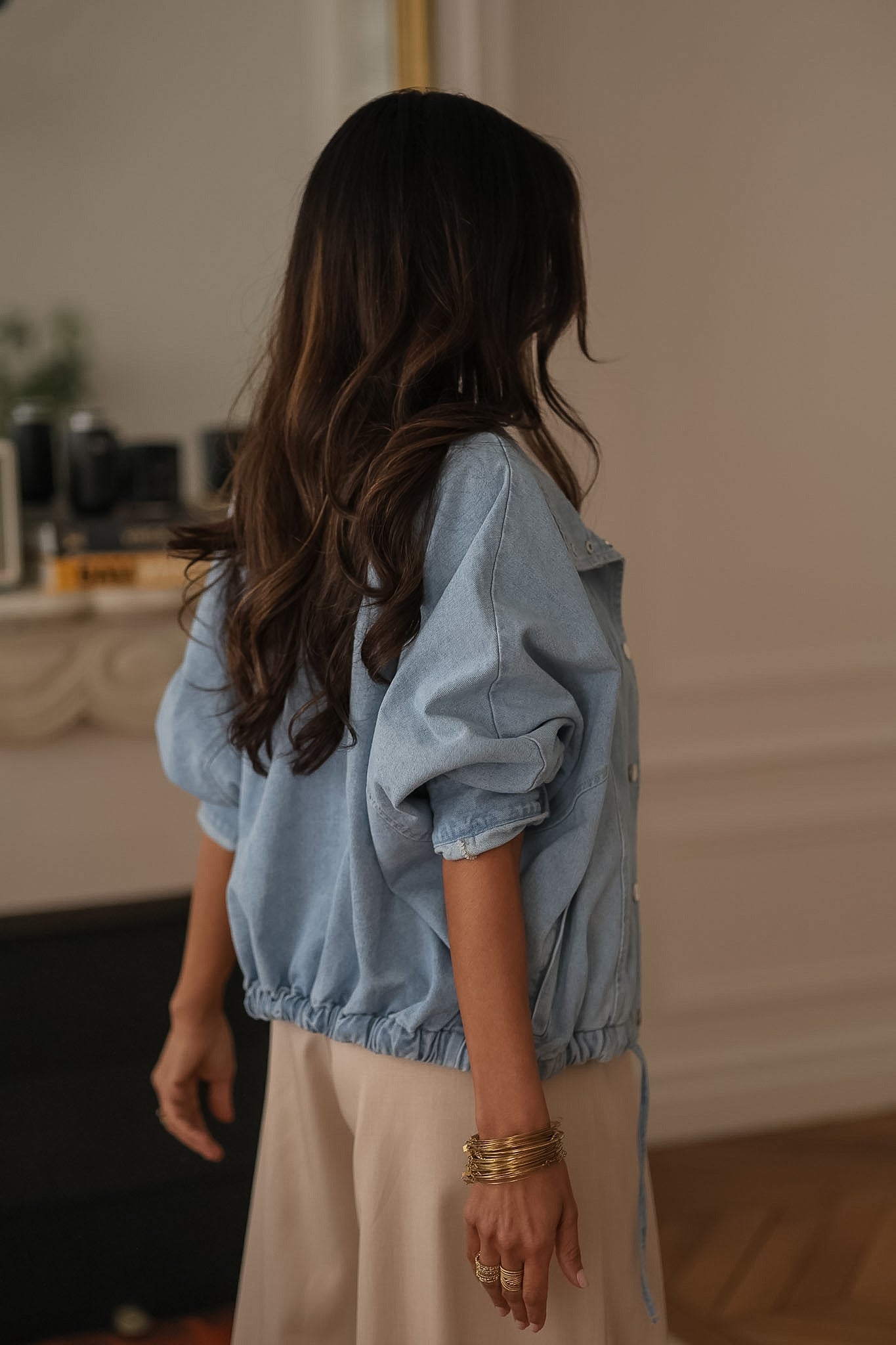 Veste femme en jean bleu clair en coton Melly (vue 9)