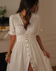 Robe longue femme écrue en jean col V boutonnée Jola (vue 3)