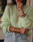 Pull vert femme col rond doux taille unique (vue 3)