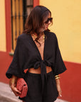 Ensemble Belize noir, top noué, short et bandeau coton (vue 5)