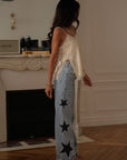 Jean femme bleu clair coupe droite étoiles côtés taille mi-haute Liv (vue 4)