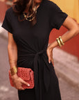 Robe longue Cléo noire à nouer à la taille (vue 5)