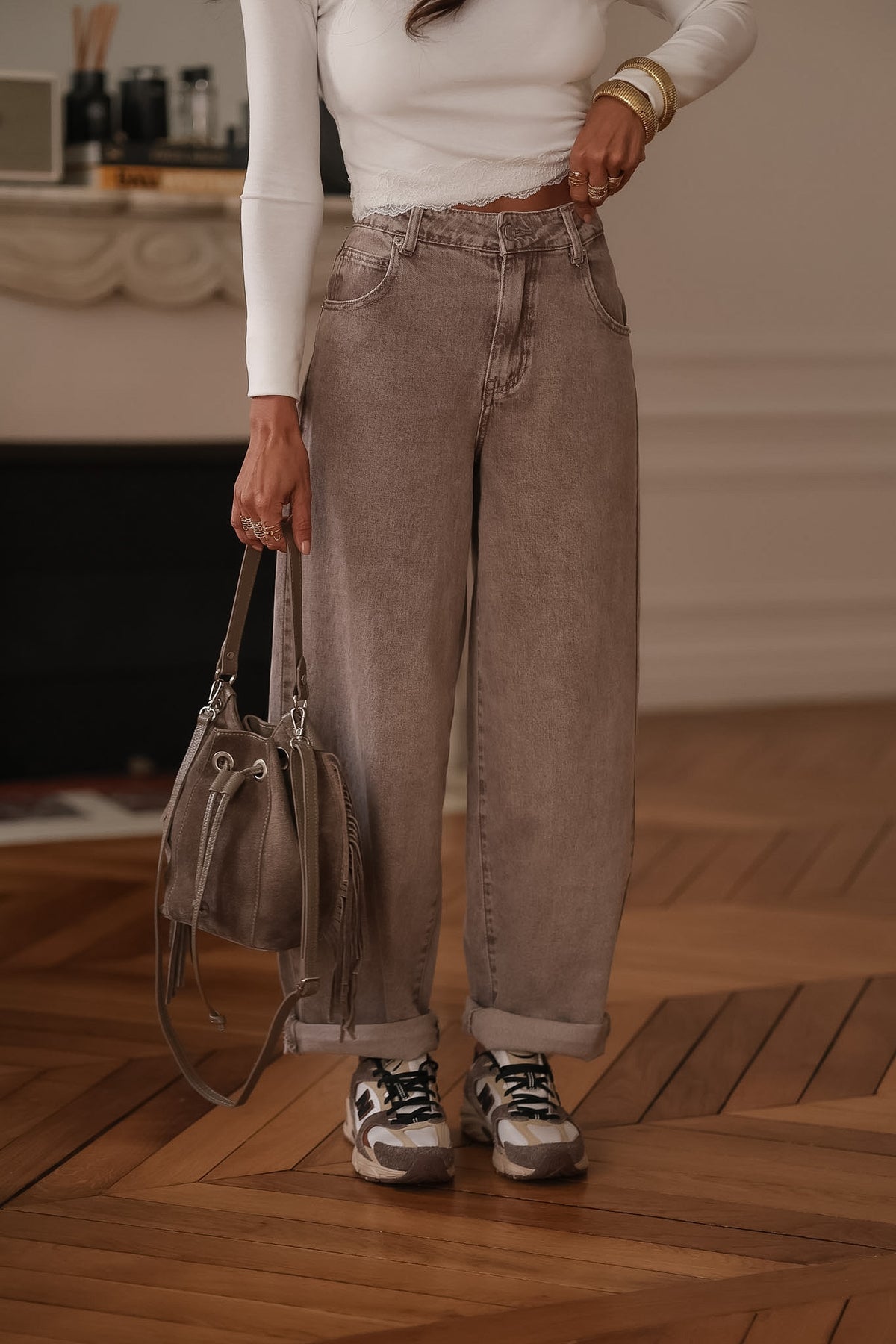 Jean balloon Riven taupe