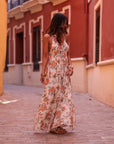 Robe femme longue imprimée fleurie col V dos tressé viscose (vue 8)
