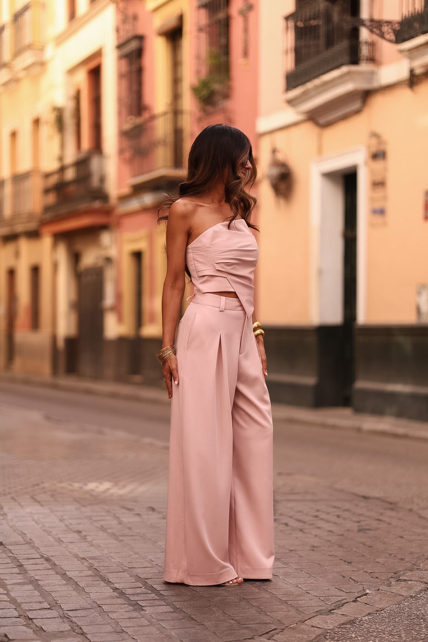 Ensemble Pia rose poudré, bustier et pantalon large (vue 9)