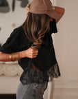 Tee-shirt noir femme en dentelle taille unique (vue 5)