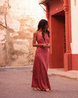 Robe femme longue rose terracotta col V Meryl (vue 6)