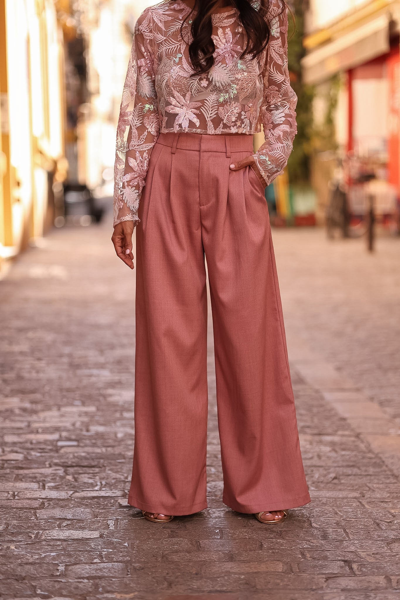 Pantalon Rafael rose terracotta, coupe large à pinces (vue 6)