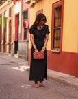Robe longue Cléo noire à nouer à la taille (vue 2)