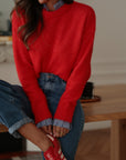 Pull femme rouge col rond à volant motif vichy (vue 2)