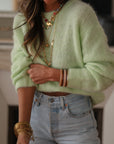 Pull vert femme col rond doux taille unique (vue 7)