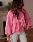 Blouse femme rose dos nu manches 3/4 (vue 6)