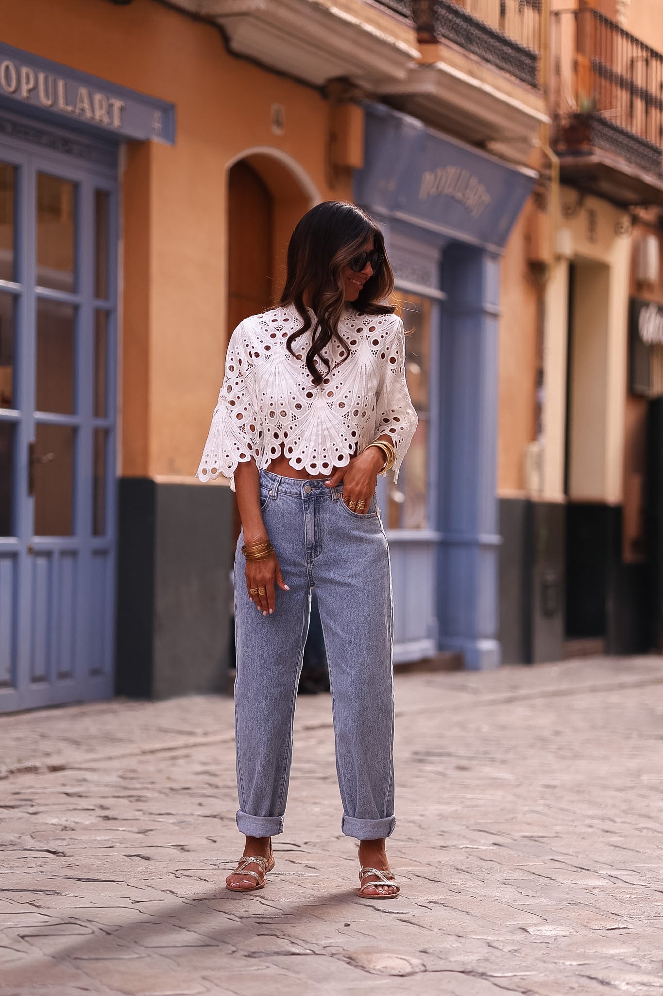 Jean Octave bleu clair, coupe mom taille mi-haute (vue 4)