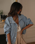 Veste femme en jean bleu clair en coton Melly (vue 7)