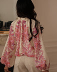 Blouse femme fluide écru rose à motifs floraux manches longues (vue 9)