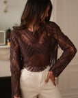 Top femme choco en dentelle avec perles manches longues Suzie (vue 2)