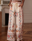 Pantalon Diva écru imprimé fluide taille élastique