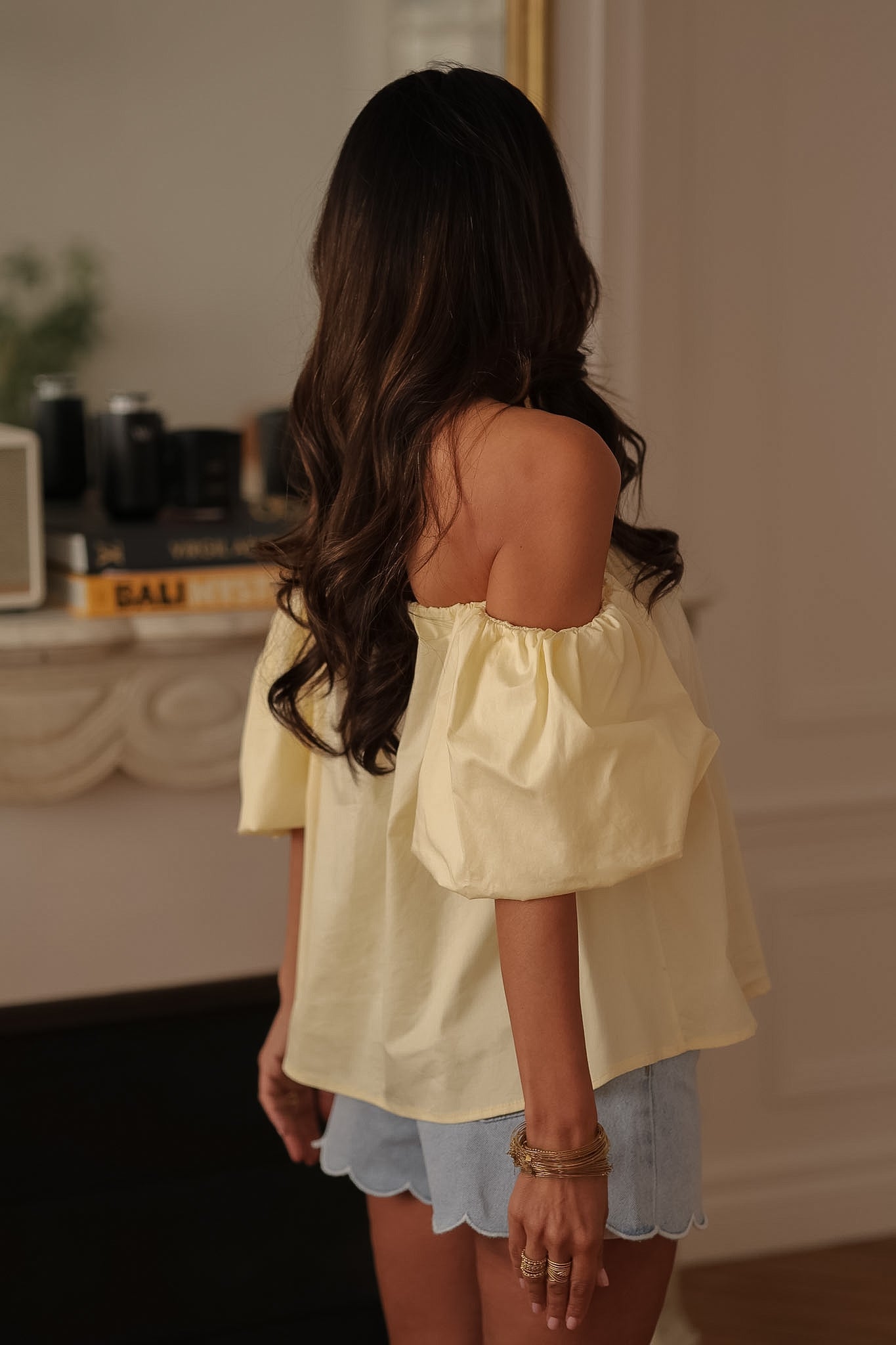 Top femme jaune en coton à épaules dénudées avec manches courtes Paz (vue 7)