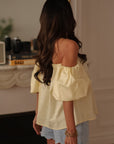 Top femme jaune en coton à épaules dénudées avec manches courtes Paz (vue 7)
