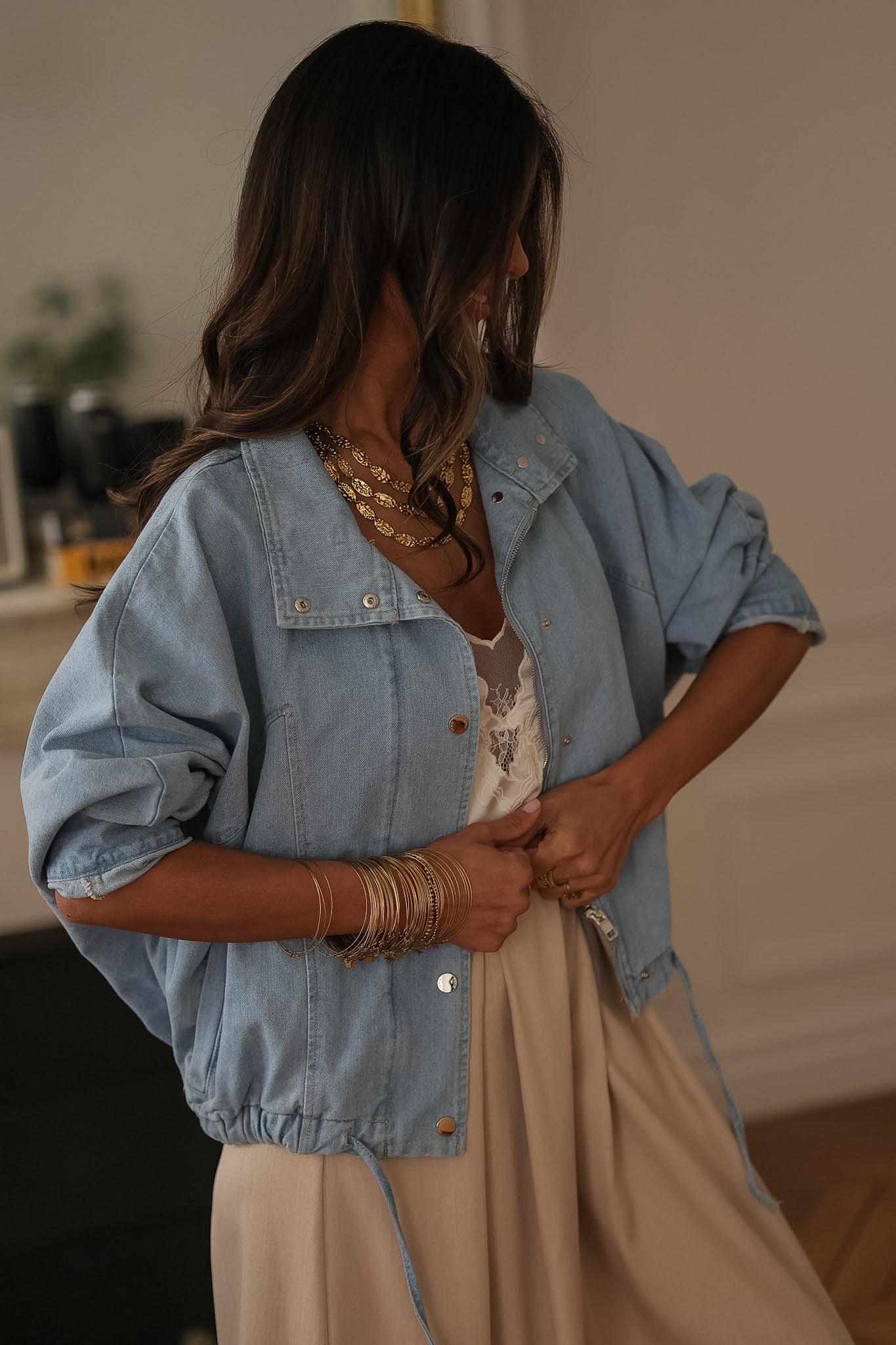 Veste femme en jean bleu clair en coton Melly (vue 8)